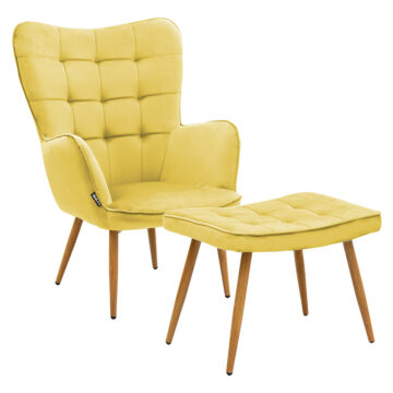 Πολυθρόνα Maddison με υποπόδιο-μαξιλάρι βελούδο κίτρινο-φυσικό 68x72x98εκ