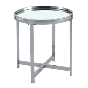 Βοηθητικό τραπέζι σαλονιού Tristan μέταλλο ασημί-γυαλί Φ55x55εκ