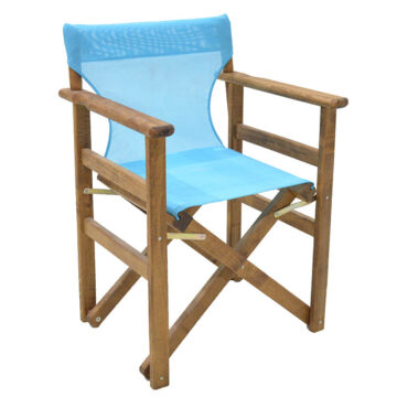 Καρέκλα-πολυθρόνα σκηνοθέτη Retto μασίφ ξύλο οξιάς καρυδί-πανί τιρκουάζ