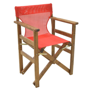 Καρέκλα-πολυθρόνα σκηνοθέτη Retto μασίφ ξύλο οξιάς καρυδί-πανί κόκκινο