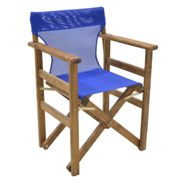 Καρέκλα-πολυθρόνα σκηνοθέτη Retto μασίφ ξύλο οξιάς καρυδί-πανί μπλε