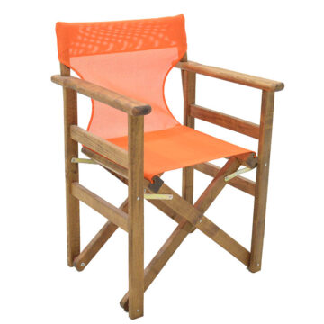 Καρέκλα-πολυθρόνα σκηνοθέτη Retto μασίφ ξύλο οξιάς καρυδί-πανί πορτοκαλί
