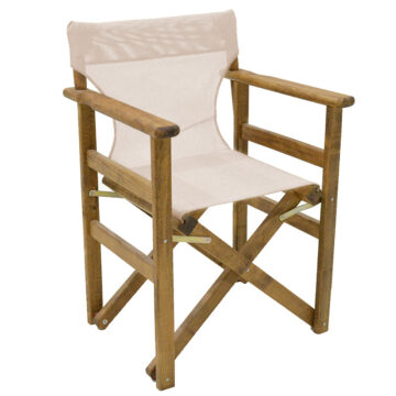 Καρέκλα-πολυθρόνα σκηνοθέτη Retto μασίφ ξύλο οξιάς καρυδί-πανί μπεζ-λευκό