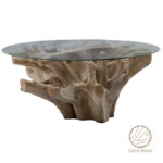 Τραπέζι σαλονιού Balance γυαλί 6mm tempered-χειροποίητo μασίφ ξύλο φυσικό 100x100x46εκ