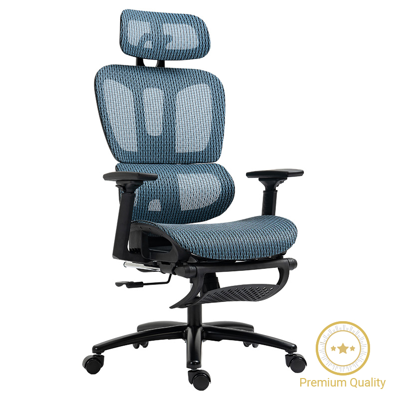 Καρέκλα γραφείου διευθυντή με υποπόδιο Verdant Premium Quality mesh χρώμα μπλε