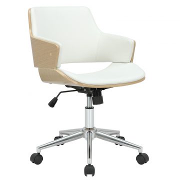 Καρέκλα γραφείου εργασίας Fern PU λευκό ξύλο φυσικό