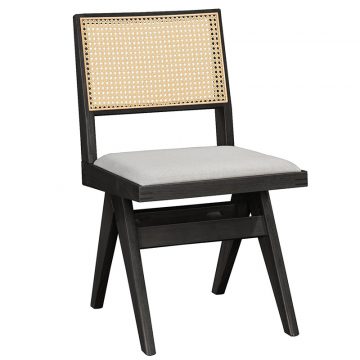 Καρέκλα Winslow ξύλο rubberwood μαύρο-pvc rattan φυσικό-ύφασμα γκρι