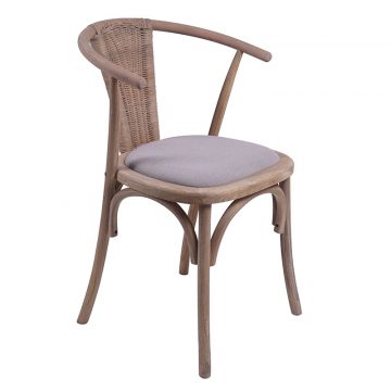 Καρέκλα Dourel ύφασμα γκρι-rattan πόδι φυσικό