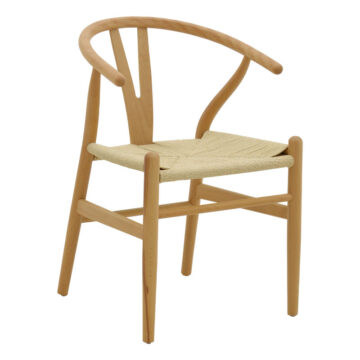 Καρέκλα Wishbone rubberwood φυσικό-έδρα φυσικό σχοινί 54x46x75εκ
