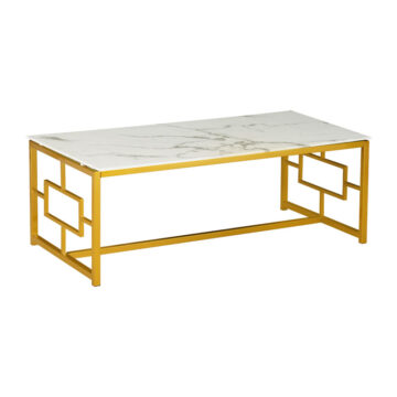 Τραπέζι σαλονιού Eccento χρυσό-επιφάνεια λευκό μαρμάρου 8mm 120x60x44εκ
