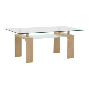 Τραπέζι σαλονιού Vrocho φυσικό ξύλο-γυαλί 110x60x45εκ