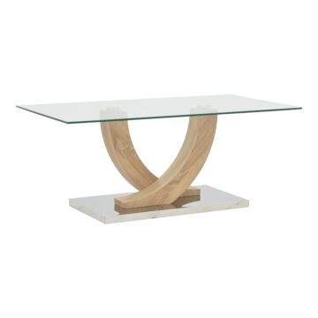 Τραπέζι σαλονιού Kasmora φυσικό ξύλο-γυαλί 110x60x45εκ