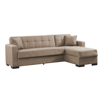 Γωνιακός καναπές-κρεβάτι με αποθηκευτικό χώρο Kansos μπεζ ύφασμα 235x150x80εκ