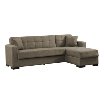 Γωνιακός καναπές-κρεβάτι με αποθηκευτικό χώρο Kansos καφέ ύφασμα 235x150x80εκ