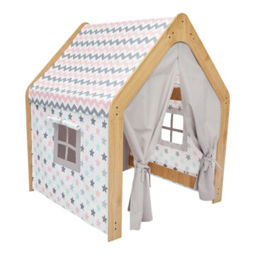 Παιδικό σπίτι Montessori Hosnele φυσικό-λευκό-ροζ mdf 95x90x114εκ
