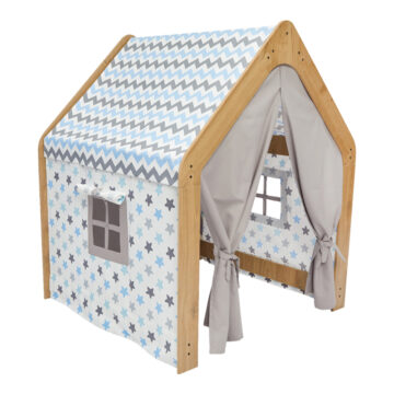 Παιδικό σπίτι Montessori Hosnele φυσικό-λευκό-μπλε mdf 95x90x114εκ
