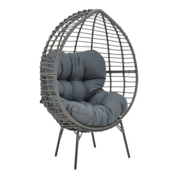 Πολυθρόνα Nestie  wicker rattan γκρι-μεταλλικό γκρι πόδι-γκρι μαξιλάρι 102x80x155εκ