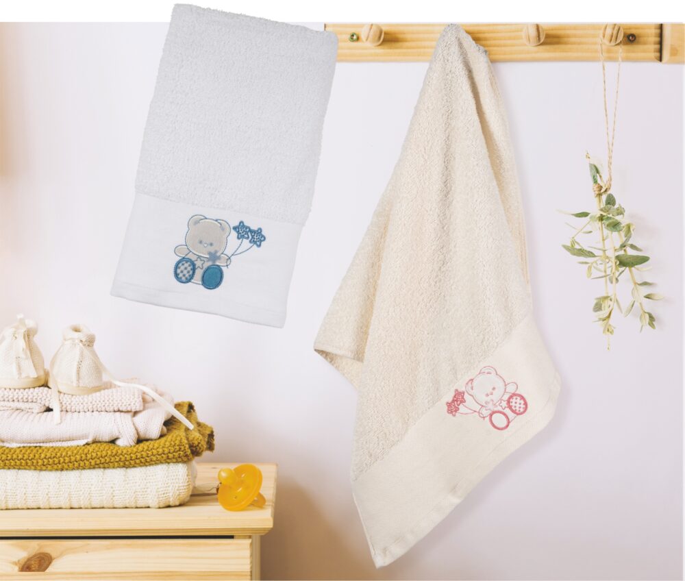 Σετ πετσέτα 2τμχ. bebe Σχ.Bear (ecrou-blue) 50x90cm+70x140cm 100% cotton