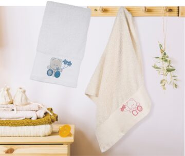 Σετ πετσέτα 2τμχ. bebe Σχ.Bear (ecrou-blue) 50x90cm+70x140cm 100% cotton