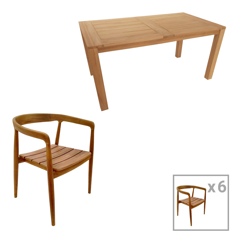 343-000035 Τραπεζαρία 7τεμ Noody-Pablo teak ξύλο σε φυσική απόχρωση