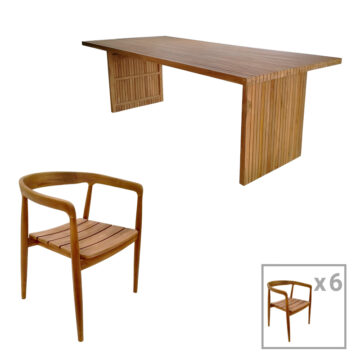 Τραπεζαρία 7τεμ.Noody-Zibra teak ξύλο σε φυσική απόχρωση 220x100x75εκ