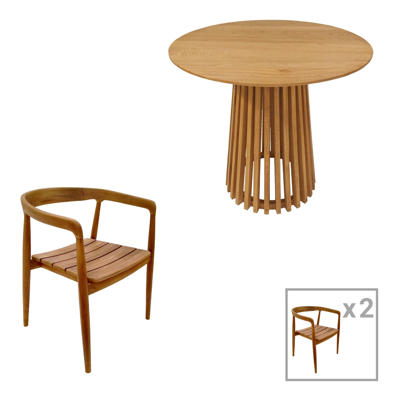 343-000043 Τραπεζαρία 3τεμ Noody-Kenda teak ξύλο σε φυσική απόχρωση Φ80x75