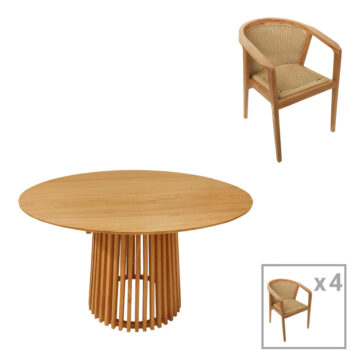 Τραπεζαρία Granny-Kenda σετ 5τεμ σε φυσική-μπεζ απόχρωση Φ120x75εκ