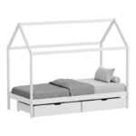 Παιδικό κρεβάτι Mellin τ.Montessori με 2 συρτάρια ξύλο πεύκου σε λευκή απόχρωση 90x190εκ