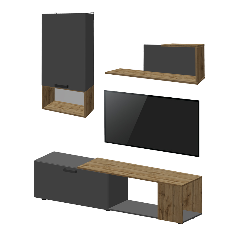 361-000099 Σύνθετο σαλονιού Poelfy σε ανθρακί-oak απόχρωση 170x37.5x42εκ