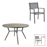 Τραπεζαρία Appa-Moly σετ 5τεμ αλουμίνιο και plywood σε ανθρακί απόχρωση Φ120x74εκ