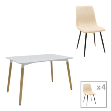 Τραπεζαρία Natali-Noor σετ 5τεμ  MDF λευκό-μπεζ-πόδια φυσικό 120x80x76εκ