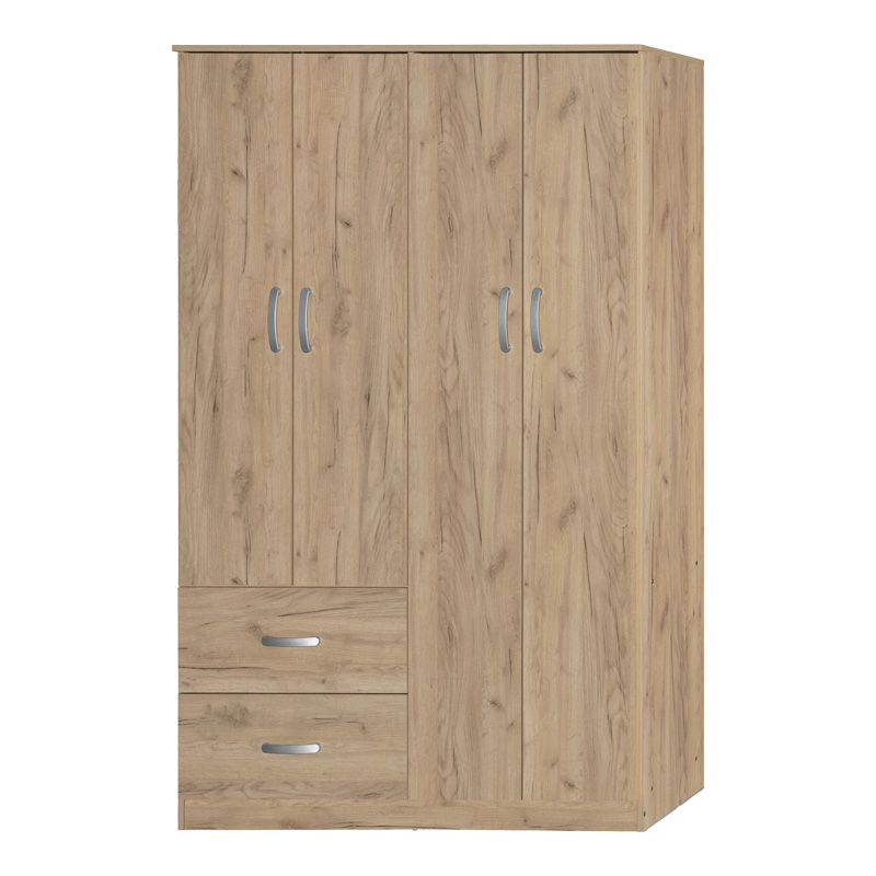 249-000076 Ντουλάπα ρούχων τετράφυλλη Zelia με 2 συρτάρια σε oak απόχρωση 120x42x180εκ