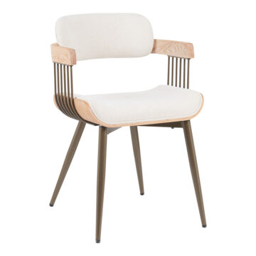 Πολυθρόνα Cameo μέταλλο μπρονζέ-white-wash ξύλο-μπέζ ύφασμα 53x49.5x75.5εκ