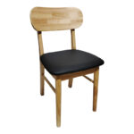 Καρέκλα Bedona rubberwood σε φυσική απόχρωση με μαύρο pu μαξιλάρι 47x46x80εκ